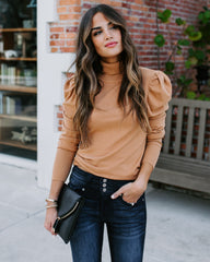 Adamant Puff Sleeve Turtleneck Sweater - Camel