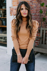 Adamant Puff Sleeve Turtleneck Sweater - Camel