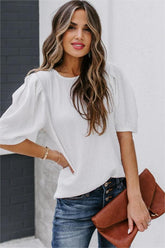 Clarice Statement Sleeve Textured Top - Off White