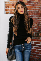 Adamant Puff Sleeve Turtleneck Sweater - Black
