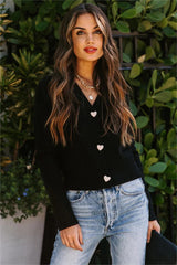 Lovey Button Front Knit Cardigan - Black