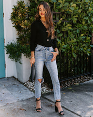 Lovey Button Front Knit Cardigan - Black