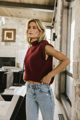 Kippa Shoulder Pad Sweater in Burgundy - FINAL SALE