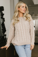 Annie Cable Knit Sweater in Taupe