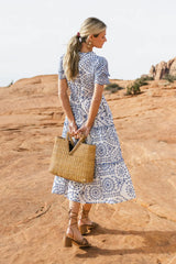 Alena Eyelet Lace Dress in Blue