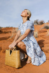 Alena Eyelet Lace Dress in Blue