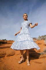 Alena Eyelet Lace Dress in Blue