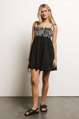 Abstract Embroidered Mini Dress in Black