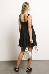 Abstract Embroidered Mini Dress in Black
