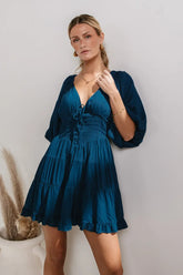 Teal Solid V Neck Mini Dress