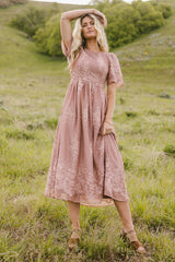 Alora Embroidered Dress in Dusty Rose - FINAL SALE
