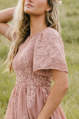 Alora Embroidered Dress in Dusty Rose - FINAL SALE