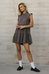 Regina Pleated Mini Dress in Charcoal