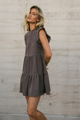 Regina Pleated Mini Dress in Charcoal