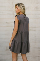 Regina Pleated Mini Dress in Charcoal