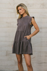 Regina Pleated Mini Dress in Charcoal