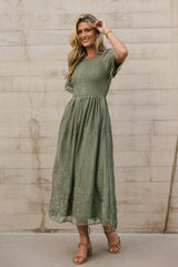 Alora Embroidered Dress in Sage - FINAL SALE