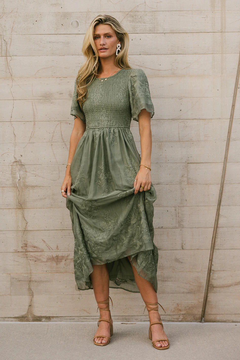 Olive Green Smocked Midi Dress – Groovy Mimi