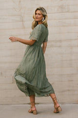 Alora Embroidered Dress in Sage - FINAL SALE