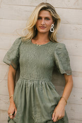 Alora Embroidered Dress in Sage - FINAL SALE
