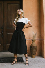 Florence Smocked Midi Dress in Black