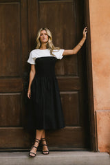 Florence Smocked Midi Dress in Black