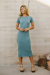Emmie Ribbed Midi Dress in Teal