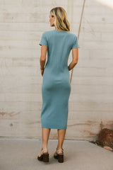 Emmie Ribbed Midi Dress in Teal