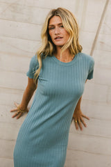 Emmie Ribbed Midi Dress in Teal
