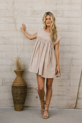 Taupe Pleated Mini Dress