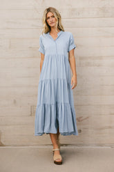 Amanda Tiered Dress in Blue