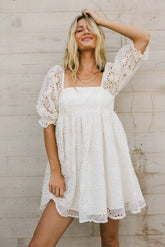 White Crochet Lace Mini Dress