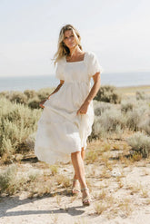 White Short Sleeves Midi Dress