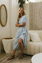 Melina Plaid Midi Dress in Blue