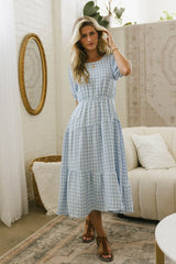 Melina Plaid Midi Dress in Blue