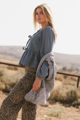 Maggie Peplum Tie Blouse in Medium Wash