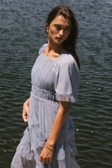 Eugena Ruffled Maxi Dress in Blue