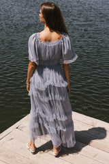 Eugena Ruffled Maxi Dress in Blue