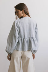 Maggie Peplum Tie Blouse in Light Wash