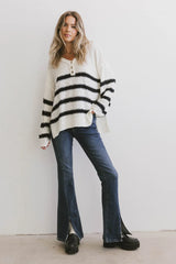 Gracia Striped Sweater Top in Cream