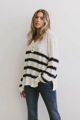 Gracia Striped Sweater Top in Cream
