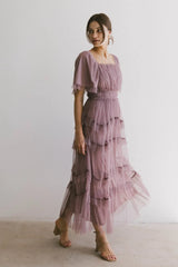 Eugena Ruffled Maxi Dress in Lavender