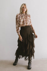 Emerson Ruffled Maxi Skirt in Brown - FINAL SALE