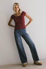 Freya Ribbed Top in Burgundy