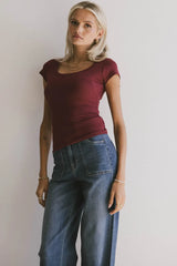 Freya Ribbed Top in Burgundy