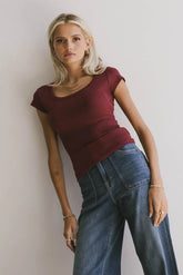 Freya Ribbed Top in Burgundy