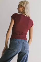 Freya Ribbed Top in Burgundy