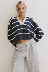 Marina Collared Pullover in Navy