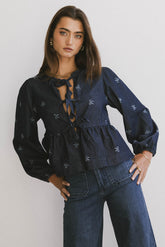 Maggie Peplum Tie Blouse With Bow Detail