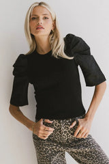 Andrea Mixed Media Top in Black